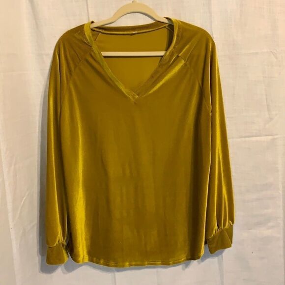 NWOT Large Velvet-like V-neck longsleeve top - Picture 1 of 8